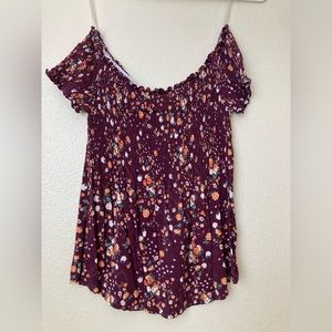 Off shoulder wine colored flowered top